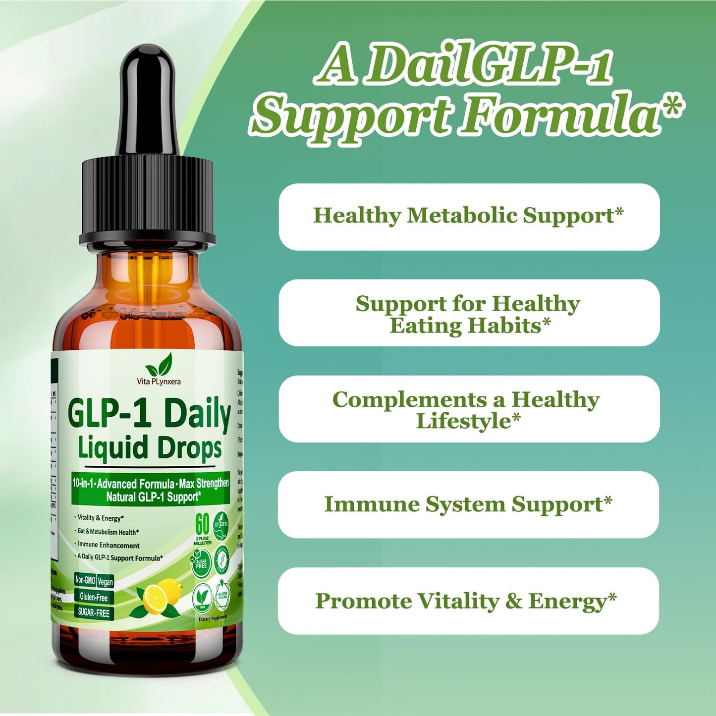 GLP-1 Support Liquid Drops – 10-in-1 Metabolism & Gut Health | Vegan, Non-GMO