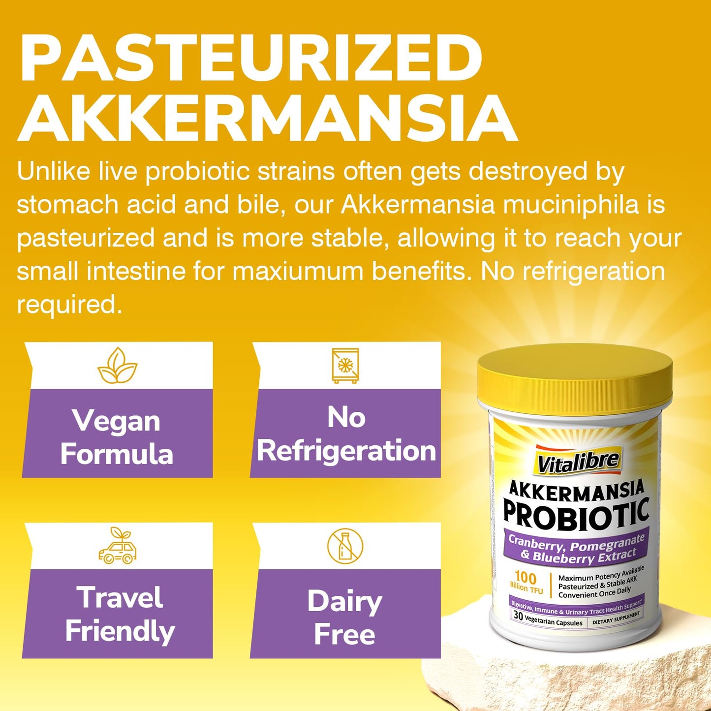 Vitalibre Akkermansia Probiotics 100B TFU - Pasteurized Muciniphila + Cranberry