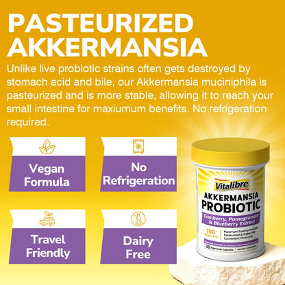 Vitalibre Akkermansia Probiotics 100B TFU - Pasteurized Muciniphila + Cranberry