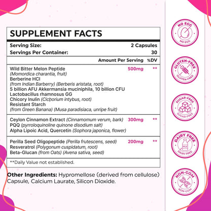 GLP ONE Supplement for Women & Men, GLP ONE Supplements Women, Probiotics with Akkermansia Probiotic, Natural GLP ONE for Immune, Digestion, Gut, GLP ONE Levels and Overall Health, Vegan - 60 Capsules