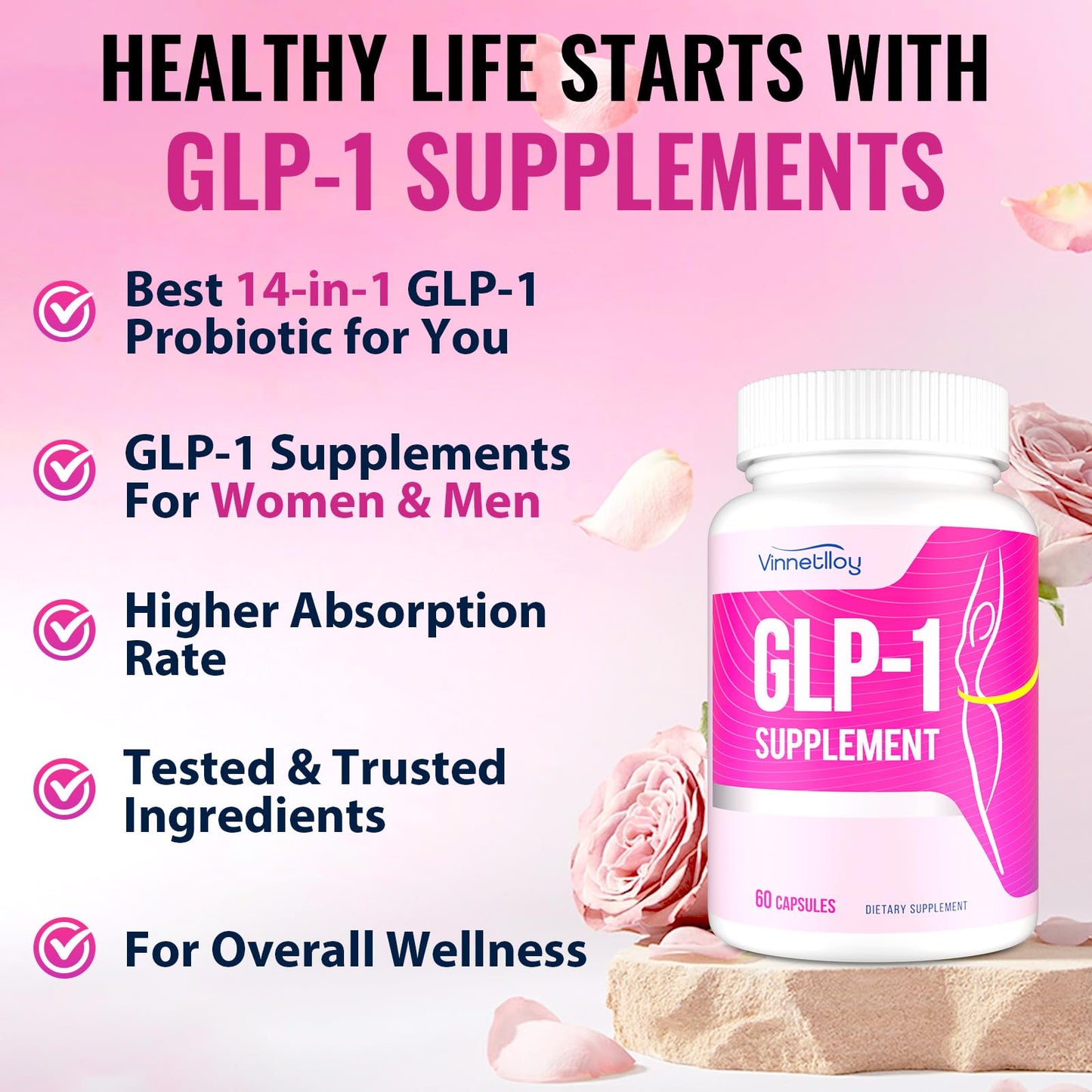 GLP ONE Supplement for Women & Men, GLP ONE Supplements Women, Probiotics with Akkermansia Probiotic, Natural GLP ONE for Immune, Digestion, Gut, GLP ONE Levels and Overall Health, Vegan - 60 Capsules