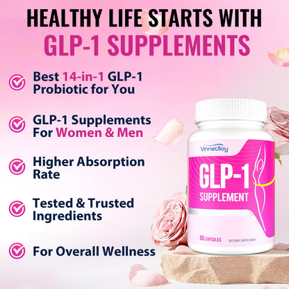 GLP ONE Supplement for Women & Men, GLP ONE Supplements Women, Probiotics with Akkermansia Probiotic, Natural GLP ONE for Immune, Digestion, Gut, GLP ONE Levels and Overall Health, Vegan - 60 Capsules