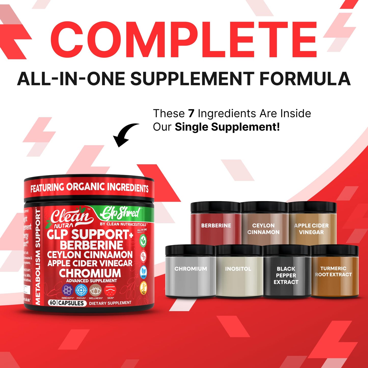 GLP Shred with Berberine, Cinnamon, ACV & Turmeric – 60 Vegan Capsules | Clean Nutra