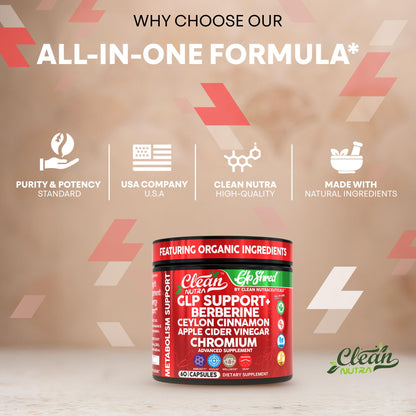 GLP Shred with Berberine, Cinnamon, ACV & Turmeric – 60 Vegan Capsules | Clean Nutra