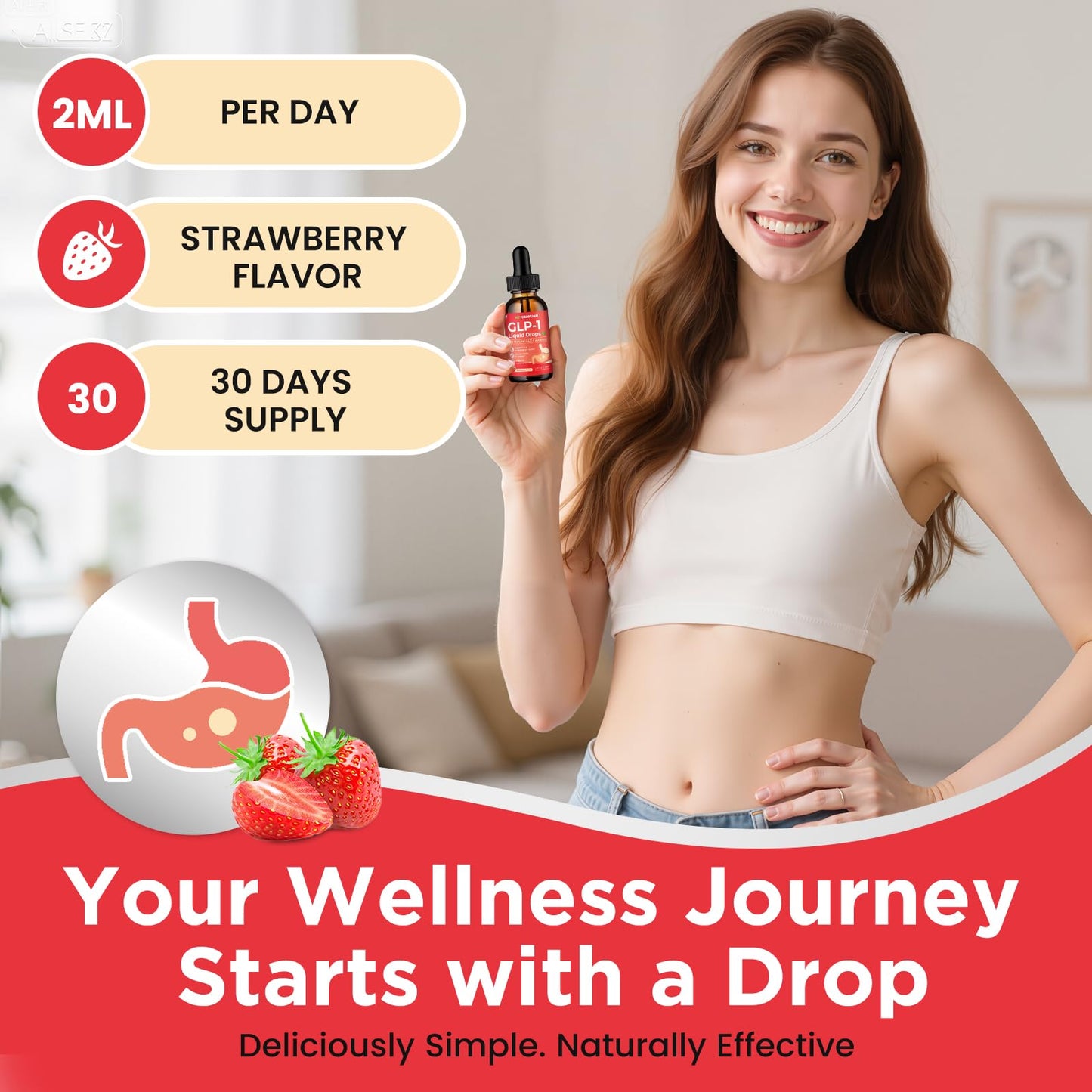 GLP-1 Supplement – 16-in-1 Liquid Drops with Berberine, Cinnamon, Green Tea & Resveratrol (Strawberry, 2 oz)