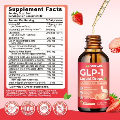 GLP-1 Supplement – 16-in-1 Liquid Drops with Berberine, Cinnamon, Green Tea & Resveratrol (Strawberry, 2 oz)