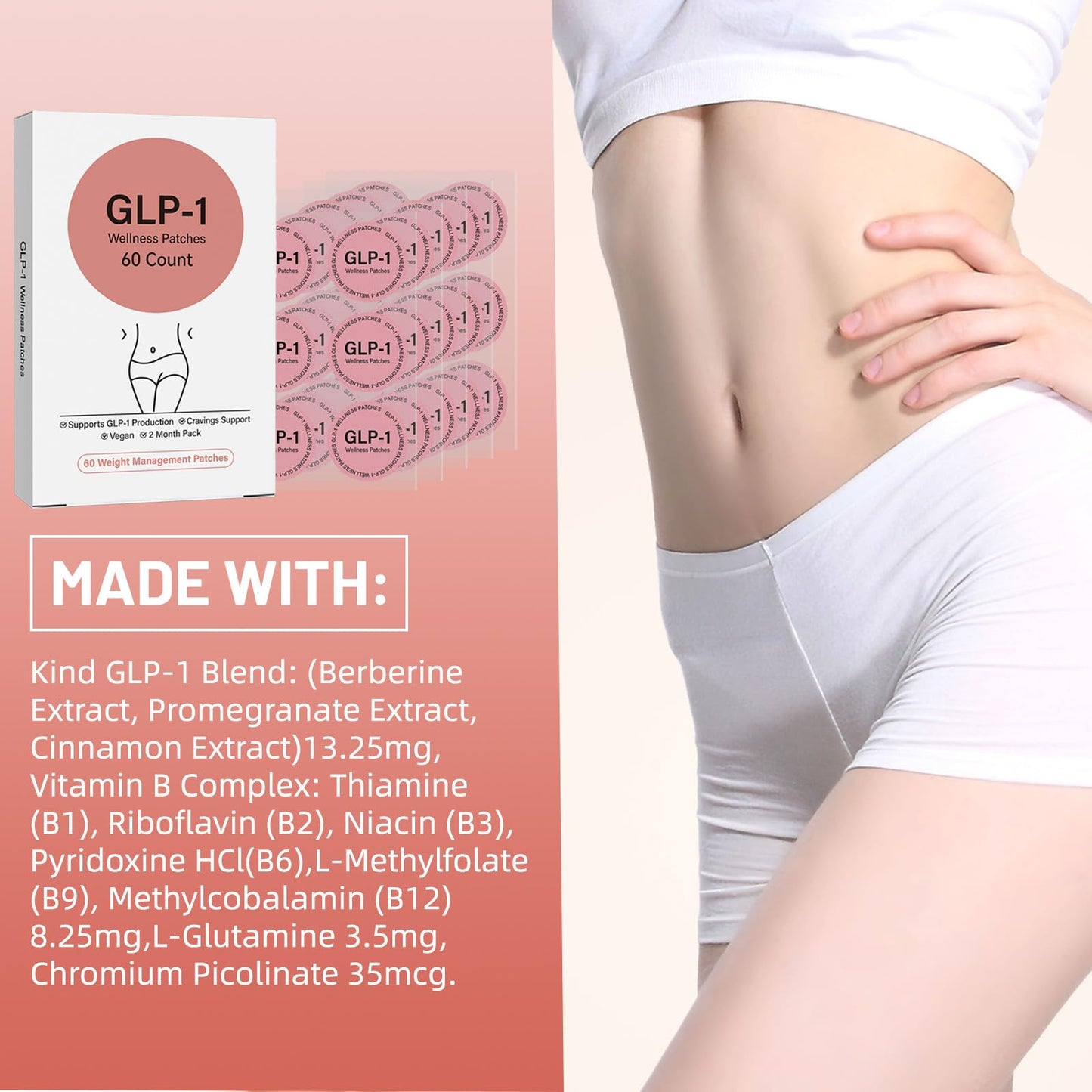 GLP-1 Support Patches for Women – 60 Count Patch Cosmetic – Natural Ingredients Patch (Pack of 1)
