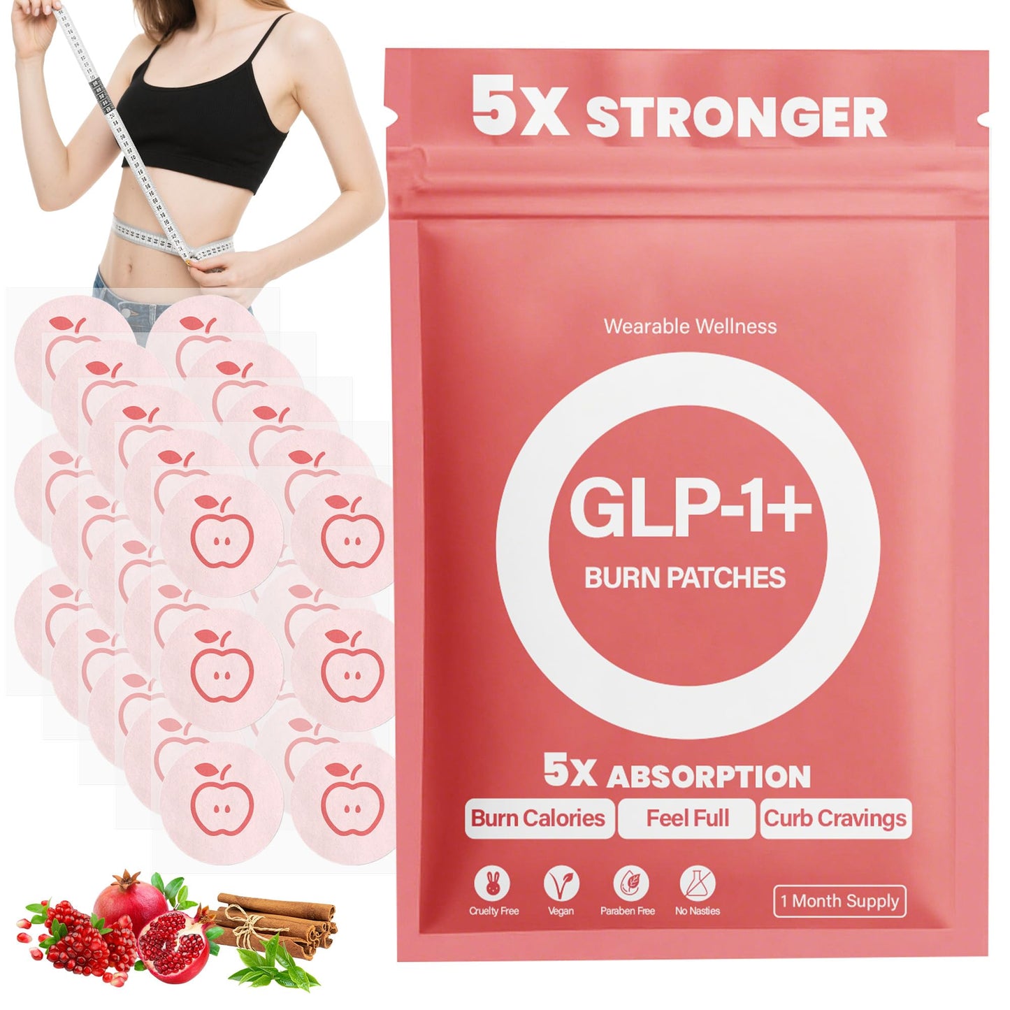 GLP1 Patches - Unisex, Natural Ingredients, Berberine, Cinnamon, Green Tea, Pomegranate | 30 Patches