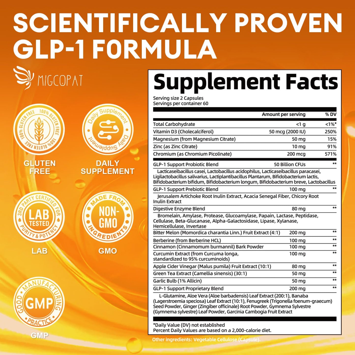 GLP-1 Supplement for Women and Men | Hunger & Metabolism Support - Probiotic, Prebiotic, Berberine, Chromium, Vitamin D3, Digestive Enzymes (120 Capsules)