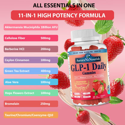 GLP-1 Probiotic Gummies for Weight Management | Akkermansia, Berberine, Cinnamon & Green Tea