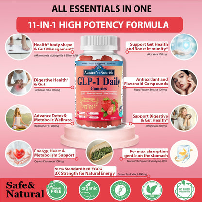 GLP-1 Probiotic Gummies for Weight Management | Akkermansia, Berberine, Cinnamon & Green Tea