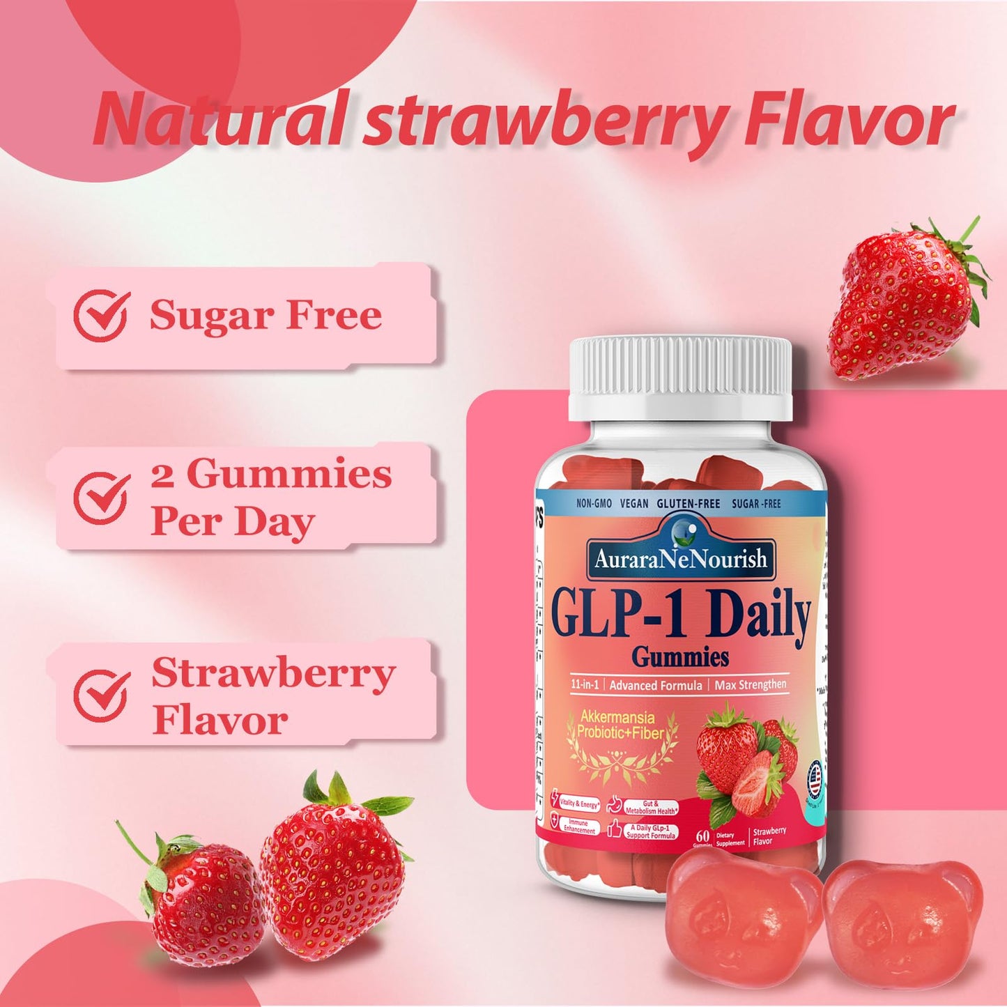 GLP-1 Probiotic Gummies for Weight Management | Akkermansia, Berberine, Cinnamon & Green Tea