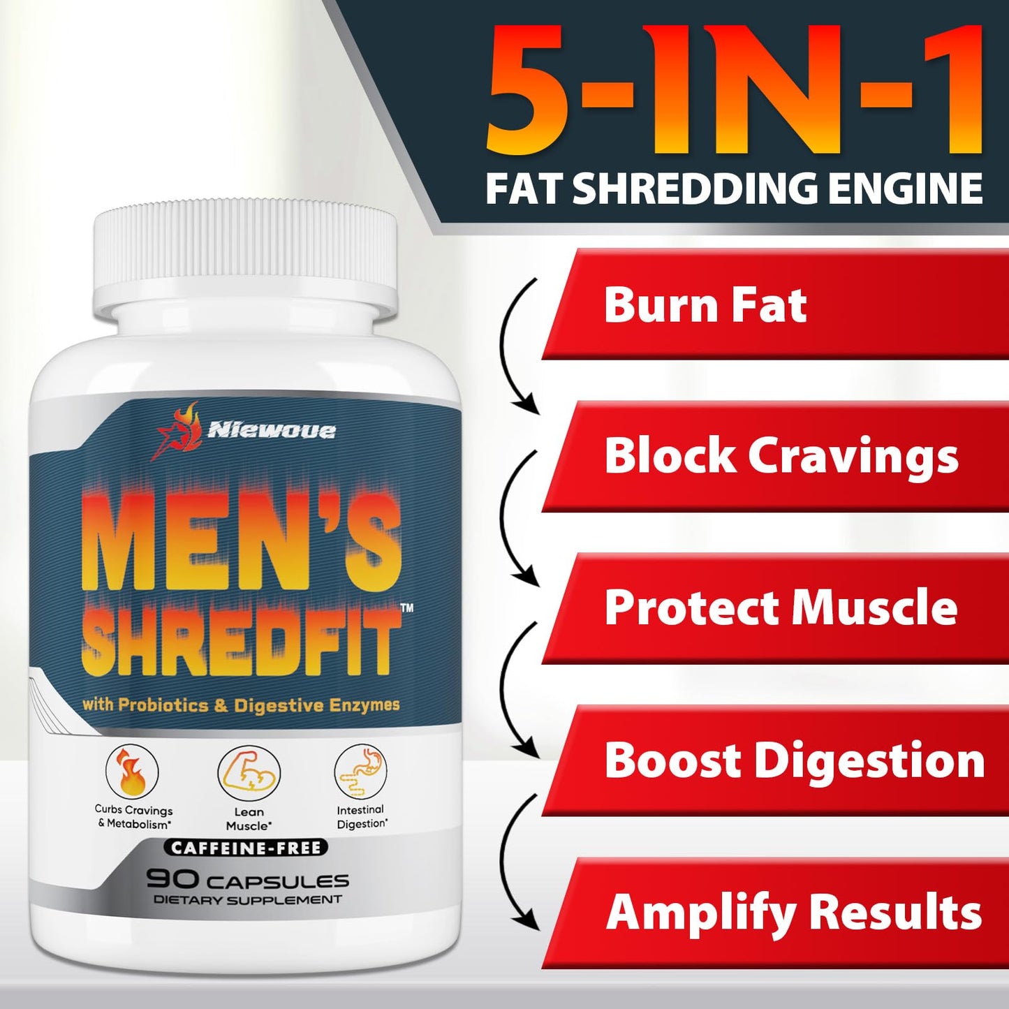 Thermogenic Fat Burner for Men – GLP-1 Weight Loss, Appetite Suppressant & Metabolism Booster – 90 Capsules