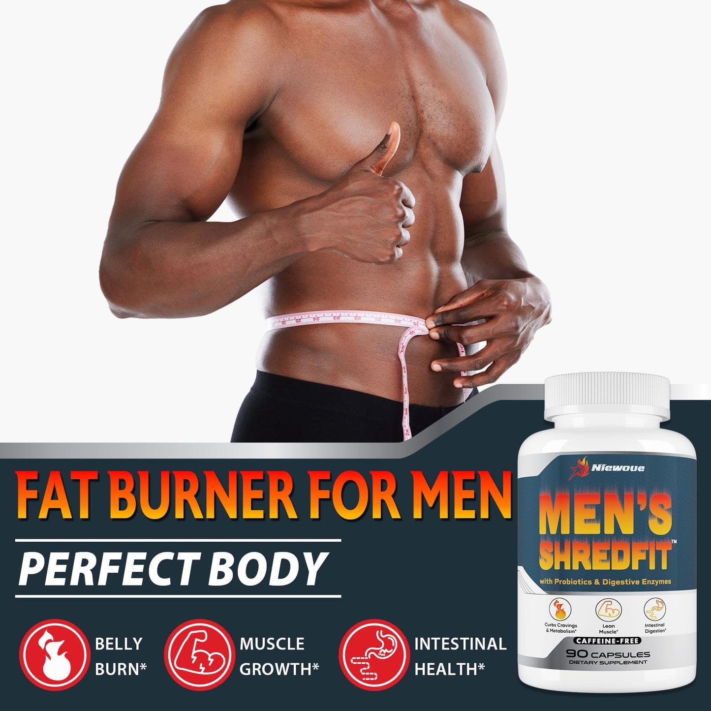 Thermogenic Fat Burner for Men – GLP-1 Weight Loss, Appetite Suppressant & Metabolism Booster – 90 Capsules