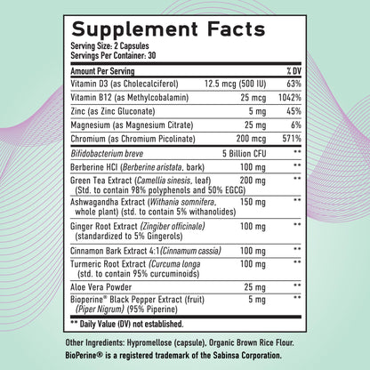 GLP-1 Support for Women | Nutritional Support with Probiotics, Berberine, Cinnamon & More | GLP 1 Supplement for Healthy GLP1 Activity, Digestive Health & Metabolic Balance | Non-GMO | 60 Ct.
