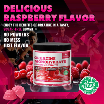 GlucoBio Creatine Monohydrate Gummies – 5g per Serving, Raspberry