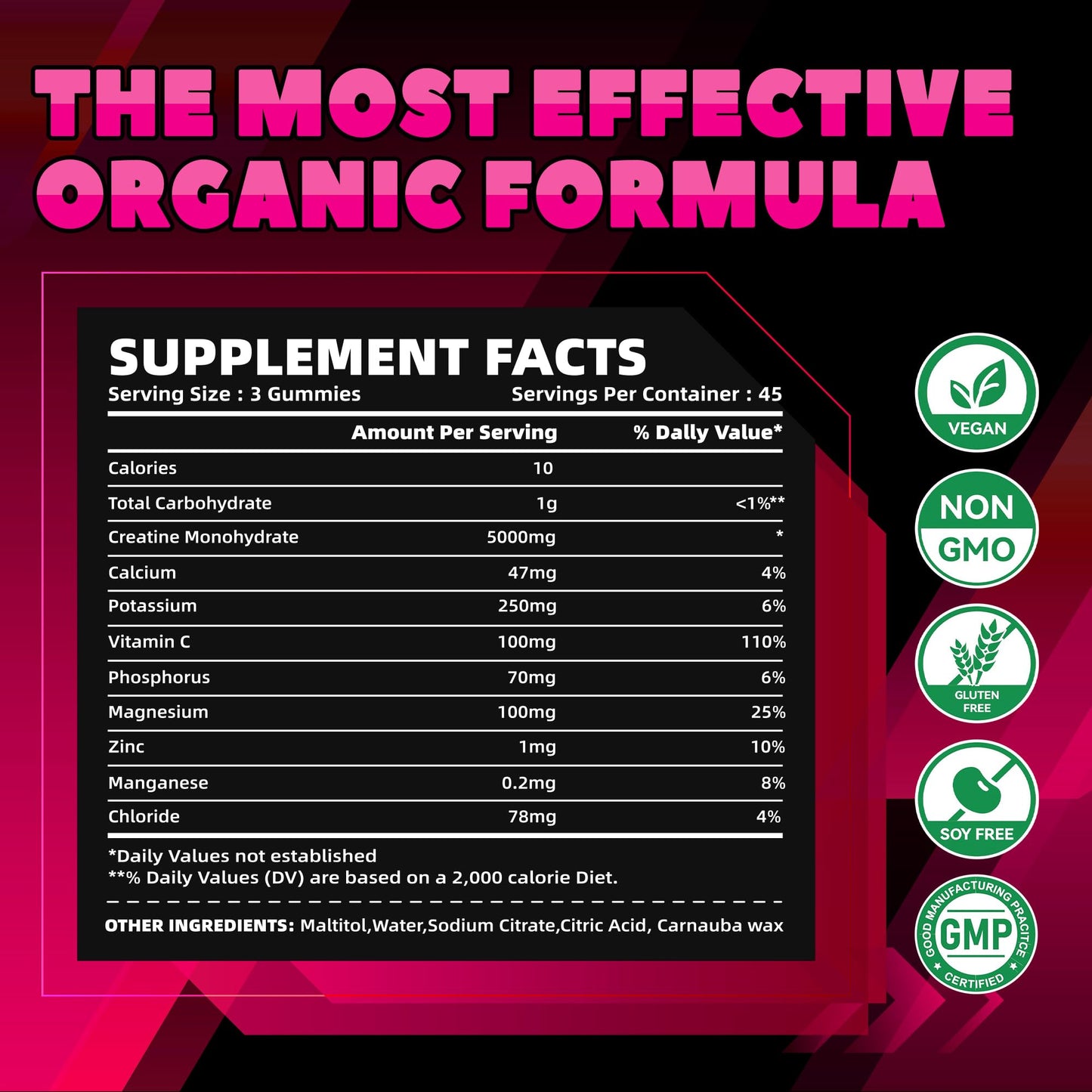 GlucoBio Creatine Monohydrate Gummies – 5g per Serving, Raspberry