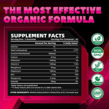 GlucoBio Creatine Monohydrate Gummies – 5g per Serving, Raspberry