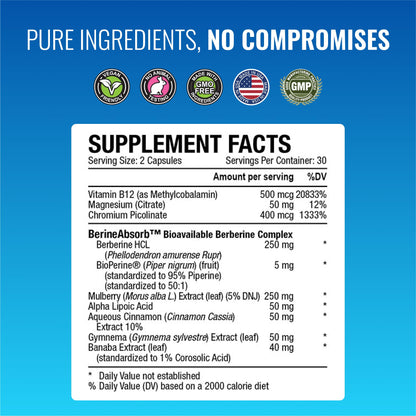Approved Science Glucoprin – 250 mg Berberine, Mulberry, Cinnamon | 60 Vegan Capsules | Pack of 6 | Made in USA