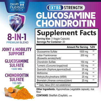 Glucosamine Chondroitin 2100mg – 3X Strength Joint Support (60 Capsules) – USA Bottled