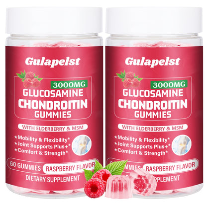 2 Packs 3000MG Glucosamine Chondroitin Gummies – Extra Strength Joint Health, MSM & Elderberry | 120 Gummies