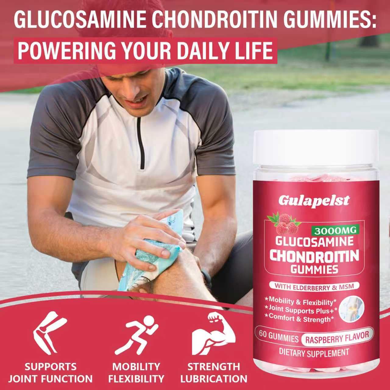 2 Packs 3000MG Glucosamine Chondroitin Gummies – Extra Strength Joint Health, MSM & Elderberry | 120 Gummies