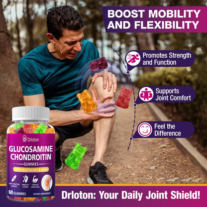 2-Pack 3000mg Glucosamine Chondroitin Gummies with MSM & Elderberry | Joint Health & Flexibility – 120 Gummies
