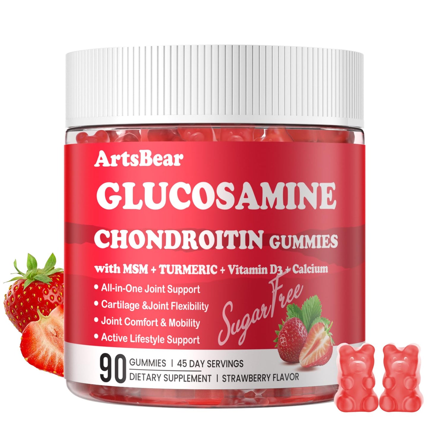 Glucosamine Chondroitin Gummies with MSM & Calcium – Joint Pain Relief & Cartilage Support (90 Count)