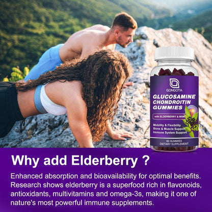 Glucosamine Chondroitin Gummies – 2-Pack, Extra Strength 1500mg | MSM & Elderberry | 60 Count