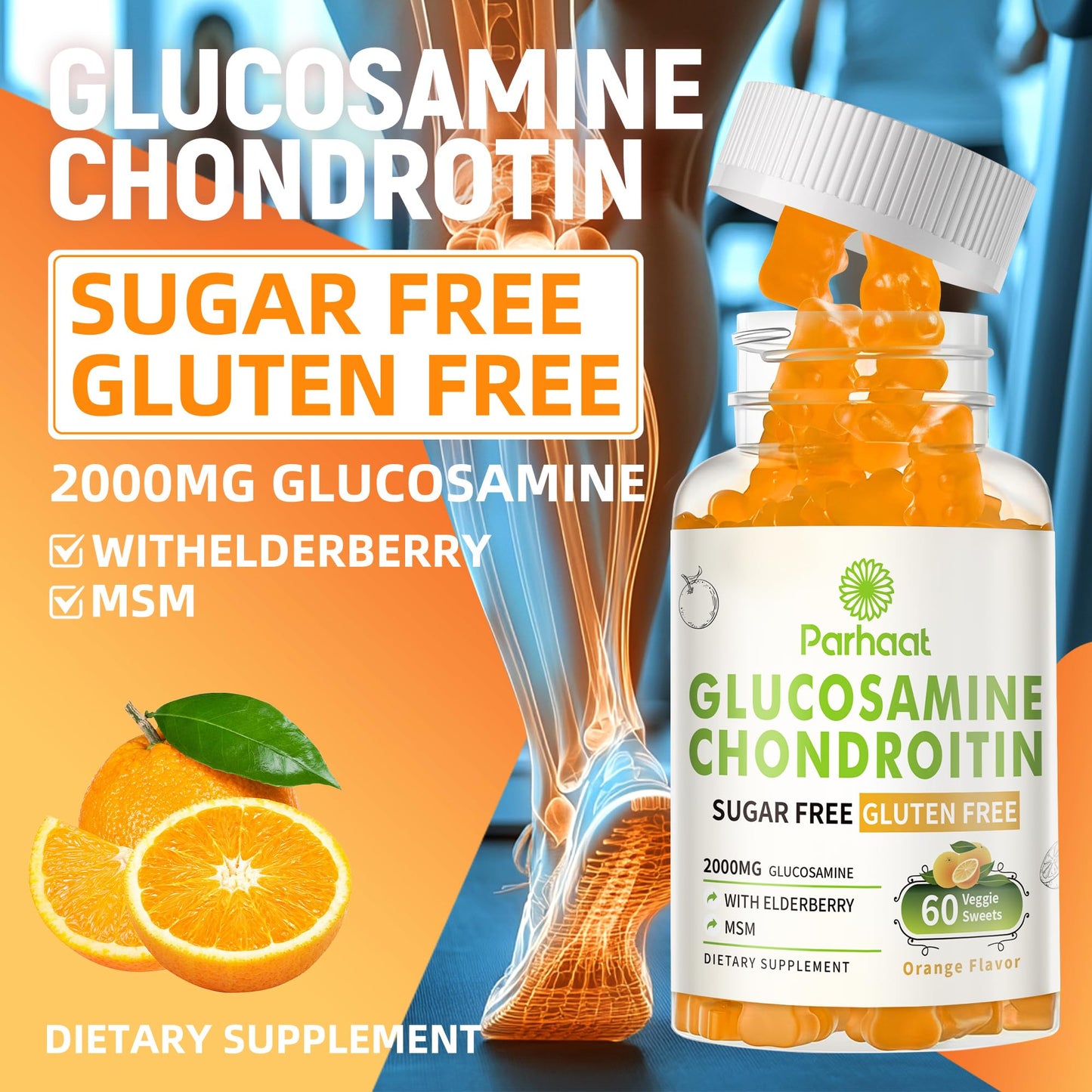 Best Glucosamine Chondroitin Gummies with MSM & Elderberry – Extra Strength Joint Support (Orange)