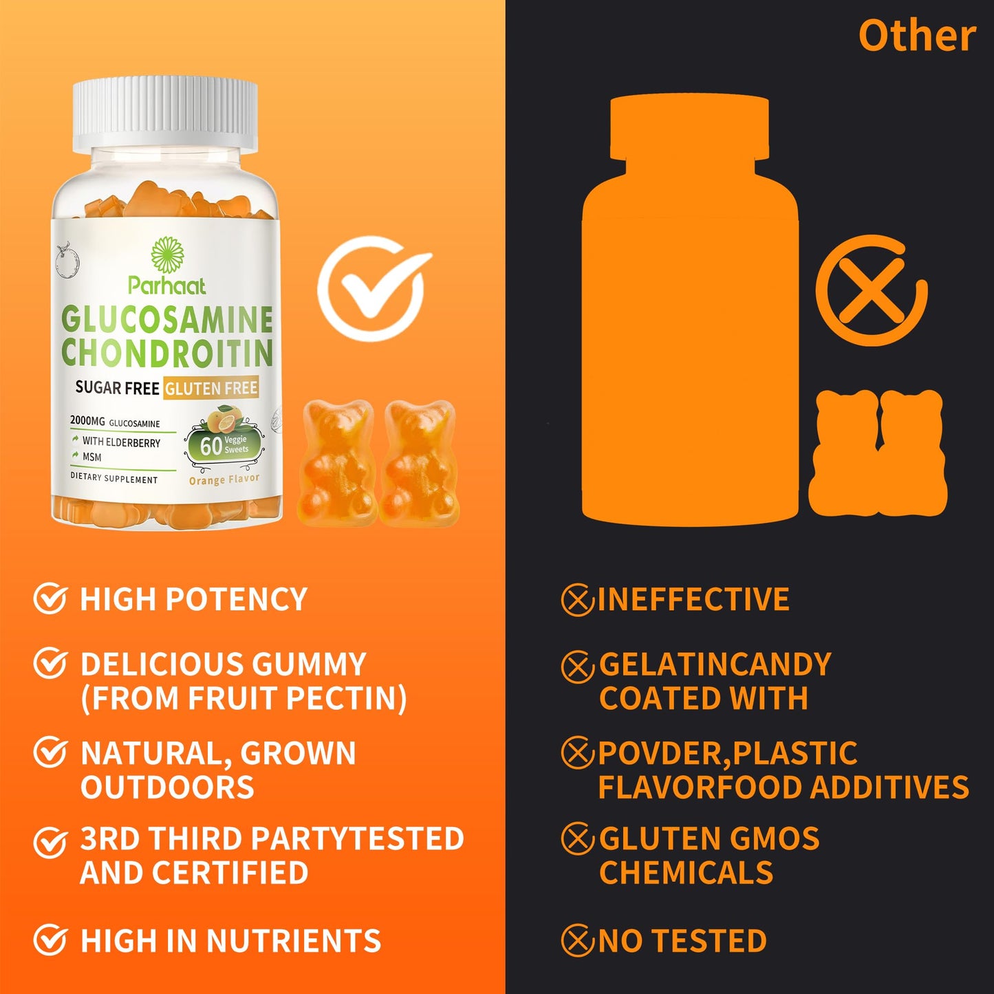 Best Glucosamine Chondroitin Gummies with MSM & Elderberry – Extra Strength Joint Support (Orange)