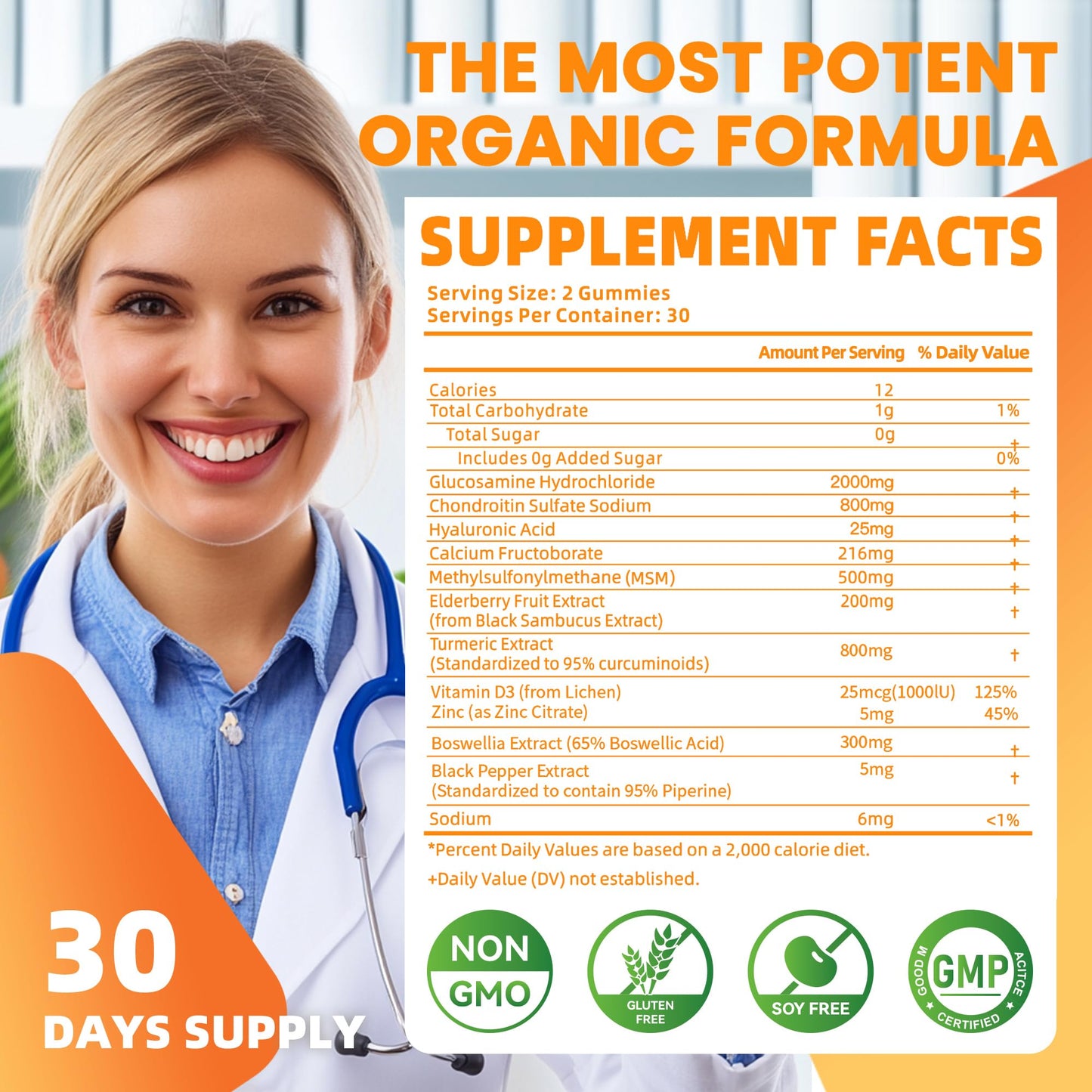 Best Glucosamine Chondroitin Gummies with MSM & Elderberry – Extra Strength Joint Support (Orange)