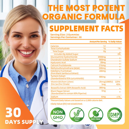 Best Glucosamine Chondroitin Gummies with MSM & Elderberry – Extra Strength Joint Support (Orange)