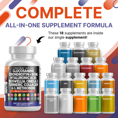 Joint Defend: Glucosamine Chondroitin MSM 1500mg + Turmeric Curcumin – Joint Health Supplement (120 Count)