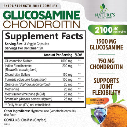 Glucosamine Chondroitin MSM 2100mg – 3x Strength Joint Support with Turmeric & Boswellia