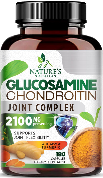 Glucosamine Chondroitin MSM 2100mg – 3x Strength Joint Support for Men & Women | Turmeric & Boswellia – 180 Capsules