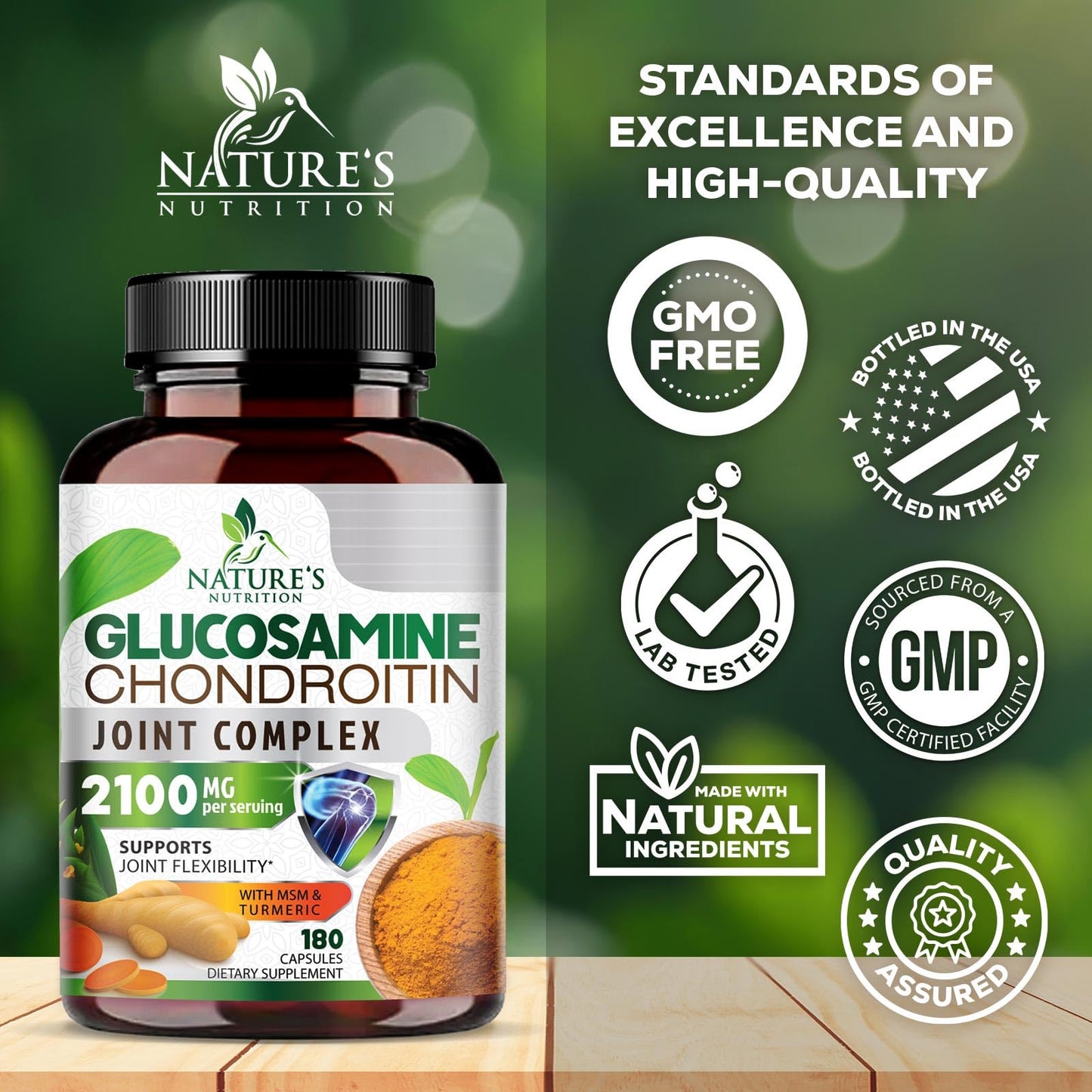 Glucosamine Chondroitin MSM 2100mg – 3x Strength Joint Support for Men & Women | Turmeric & Boswellia – 180 Capsules