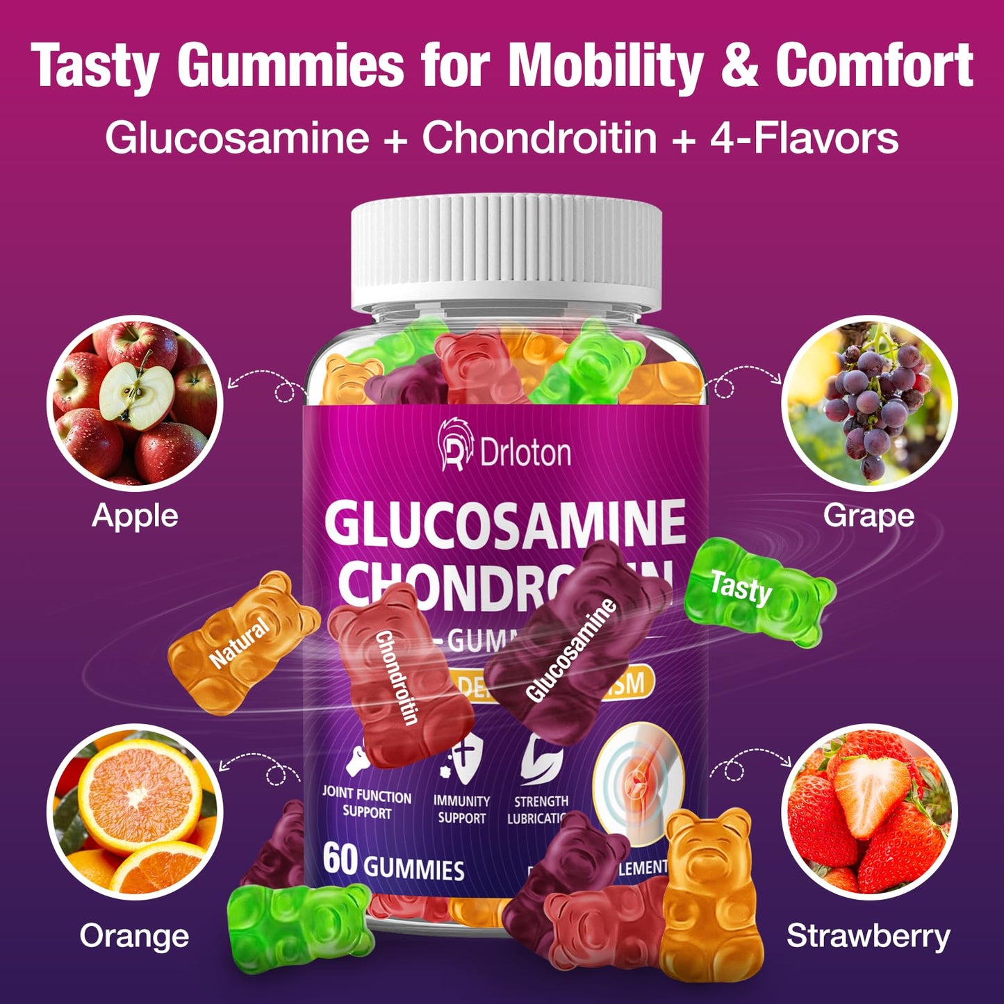 2-Pack 3000mg Glucosamine Chondroitin Gummies with MSM & Elderberry | Joint Health & Flexibility – 120 Gummies