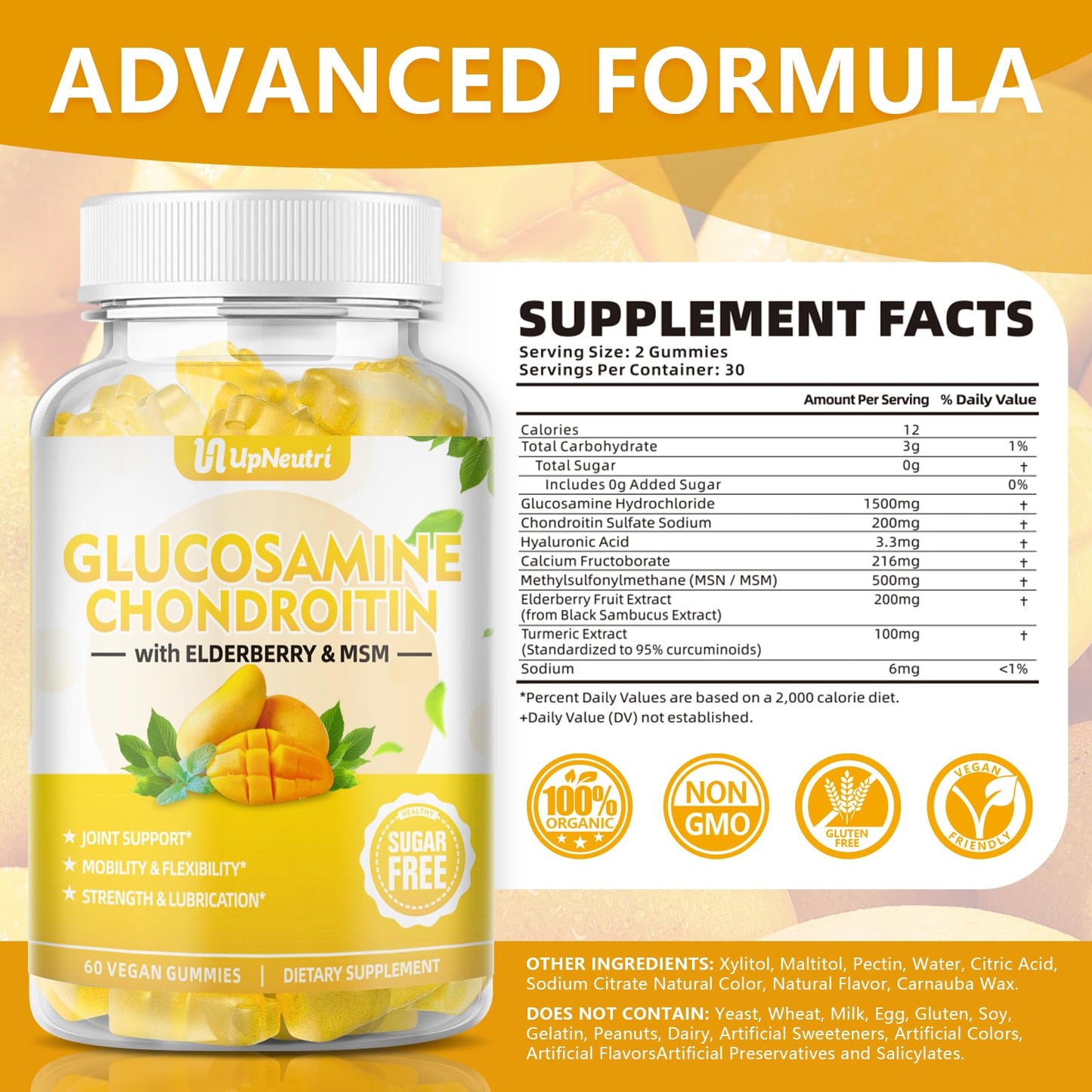 Sugar Free Glucosamine Chondroitin Gummies - Extra Strength 1500mg Joint Support