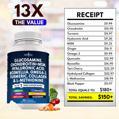 Glucosamine Chondroitin MSM Turmeric + Omega-3 | Joint Health 120