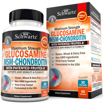 Glucosamine Chondroitin MSM Joint Support – Collagen, Turmeric, Hyaluronic Acid | Gluten Free, Non-GMO 90 Capsules