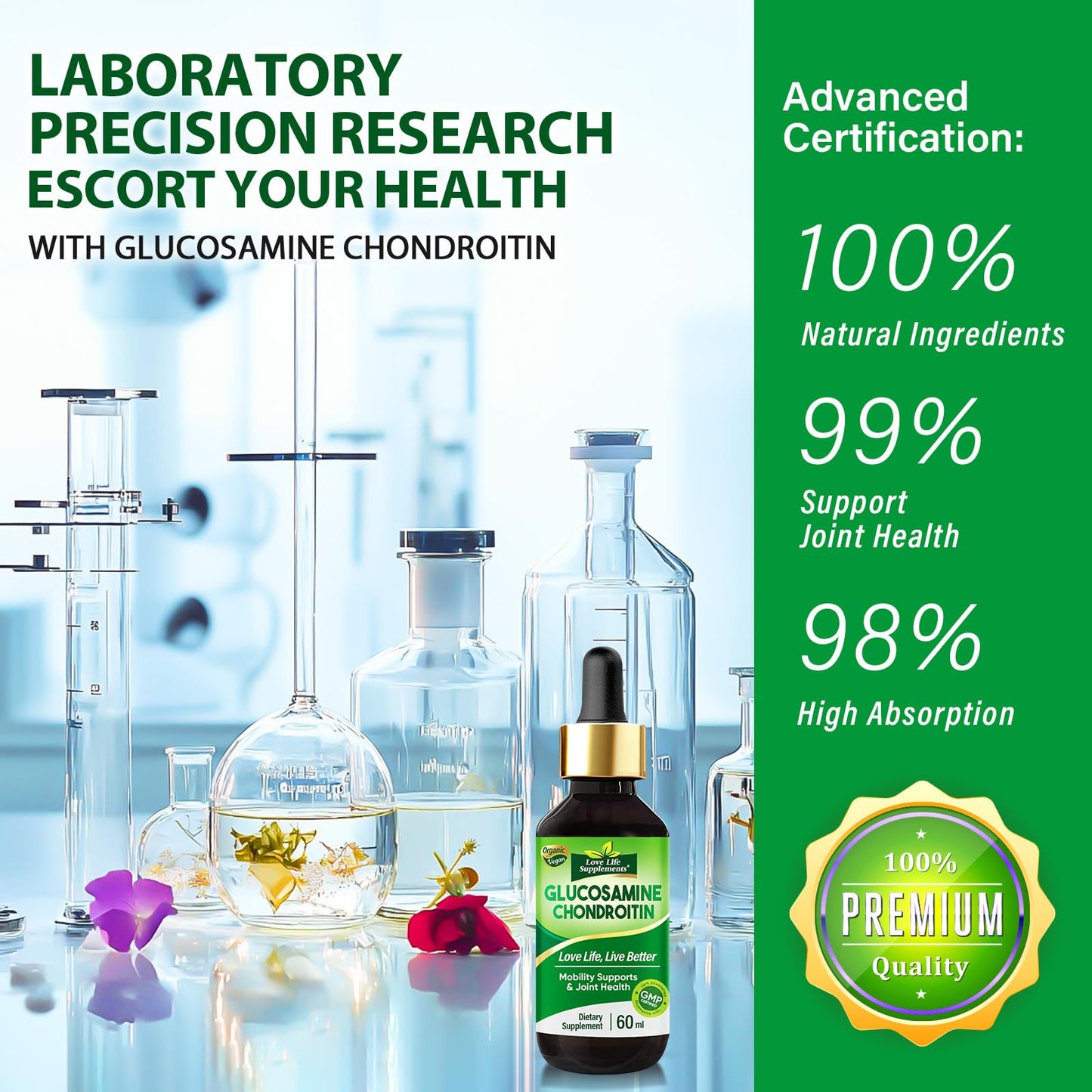 Love Life Supplements Glucosamine Chondroitin MSM Liquid Drops — High Absorption for Joints