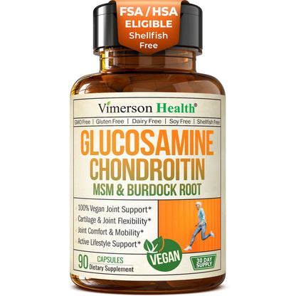 Glucosamine Chondroitin MSM – Vegan Joint Support Supplement (90 Capsules) for Cartilage, Joint Health & Flexibility