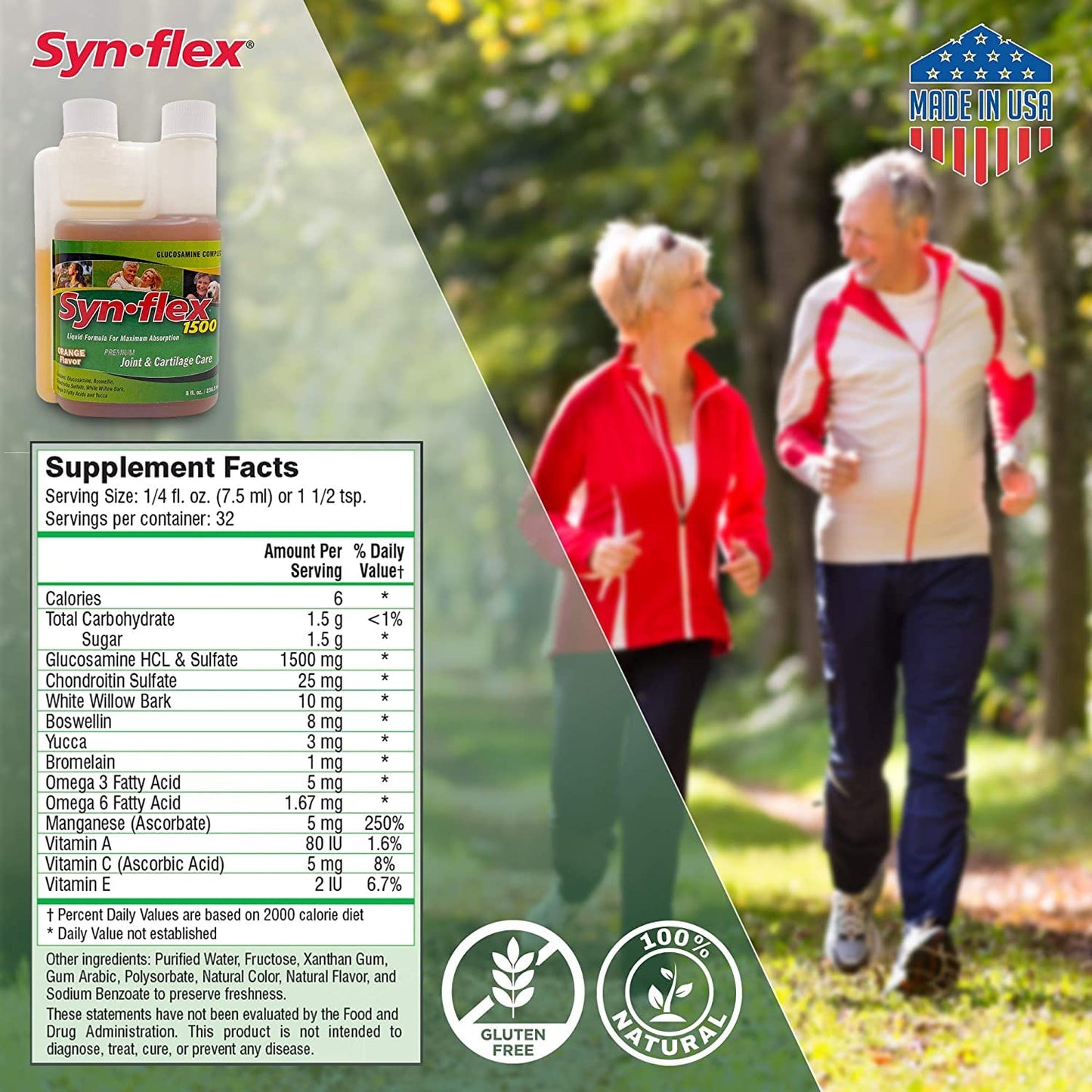 1500mg Liquid Glucosamine & Chondroitin - Orange Flavor - Joint & Cartilage Support (32 Day Supply)