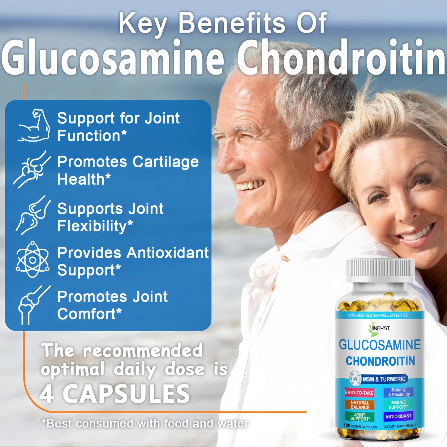 Glucosamine Chondroitin Softgels – High Absorption Joint Support with MSM & Turmeric | 120 Capsules
