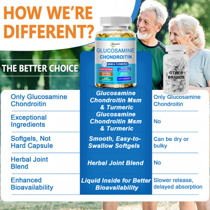 Glucosamine Chondroitin Softgels – High Absorption Joint Support with MSM & Turmeric | 120 Capsules
