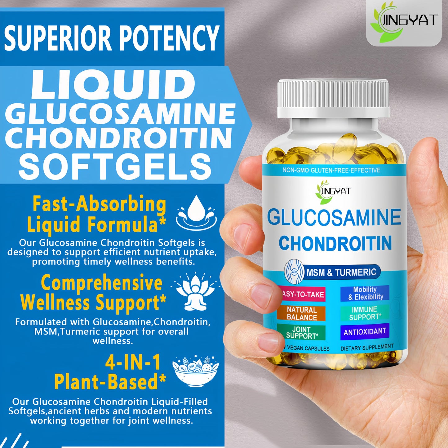 Glucosamine Chondroitin Softgels – High Absorption Joint Support with MSM & Turmeric | 120 Capsules
