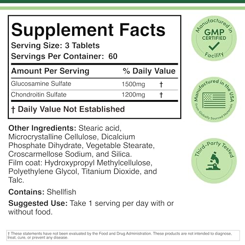 Glucosamine Chondroitin Triple Strength 1500/1200mg – 180 Tablets | Gluten Free, Non-GMO | Double Wood