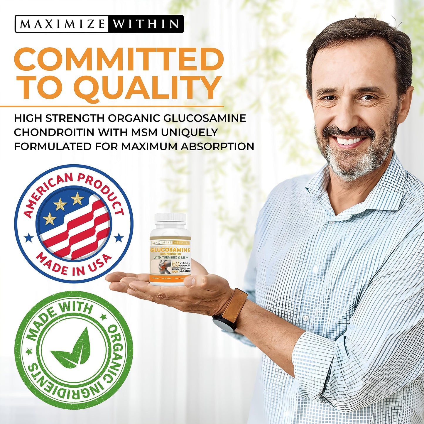 Glucosamine Chondroitin Turmeric MSM for Healthy Joints – 60 Veggie Caps (2-Pack)