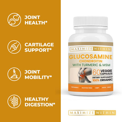 Glucosamine Chondroitin Turmeric MSM for Healthy Joints – 60 Veggie Caps (2-Pack)